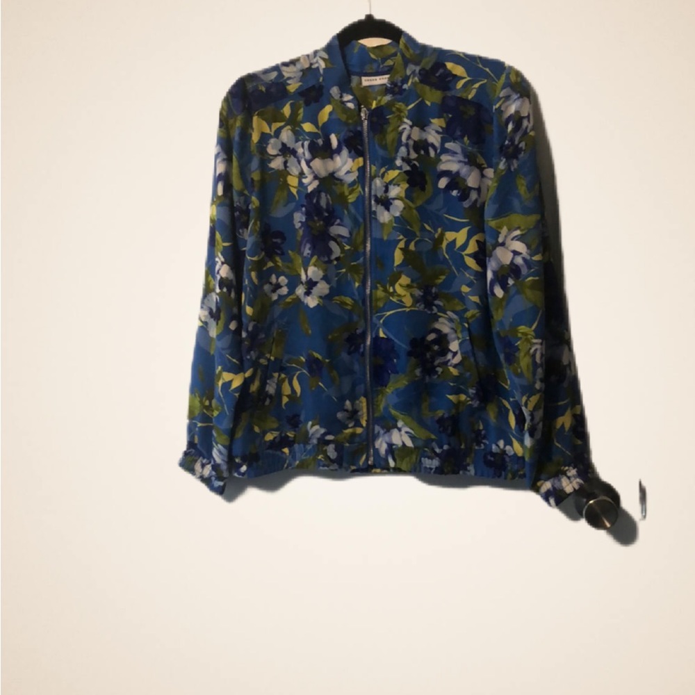 Susan Graver Printed Woven Zip-Front Bomber Jacket Size Medium